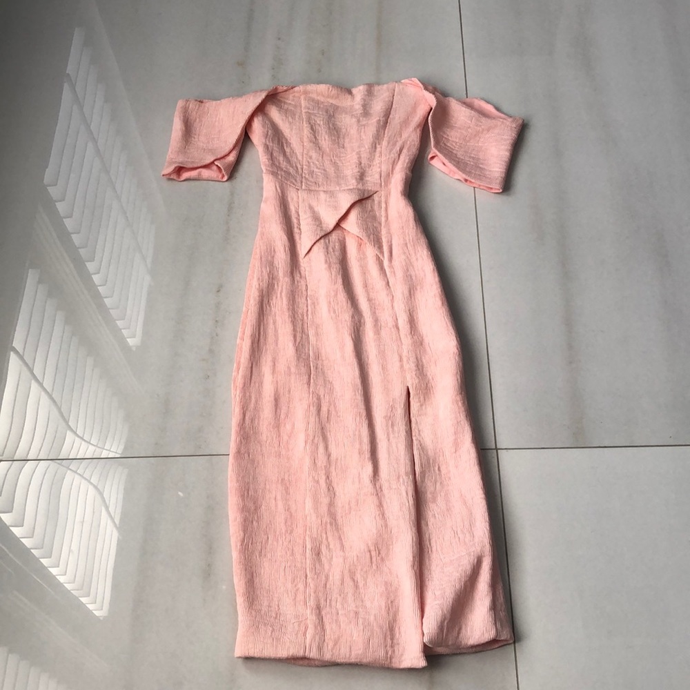 Blush off the shoulder dress